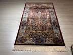 Silk Prayer Rug, Floral Mihrab Design, Burgundy Seccade, Turkish Decor, Gift Rug