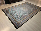 7x10 ft Blue Dome Medallion Modal Silk Rug, Geometric Luxury Area Rug