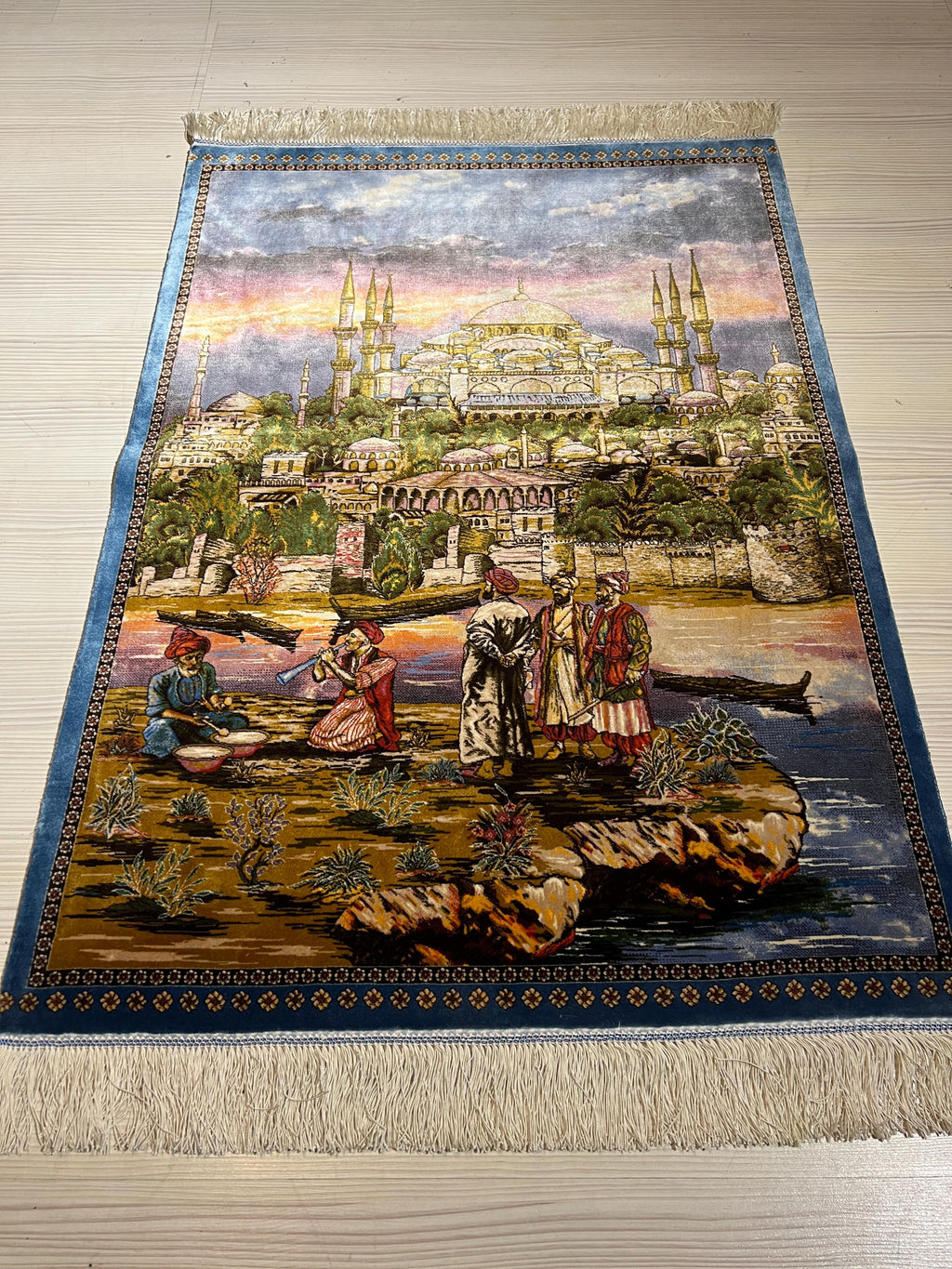 Blue Mosque Wall Rug, Turkish Silk Tapestry, Istanbul Carpet Art, Modal Silk Hanging