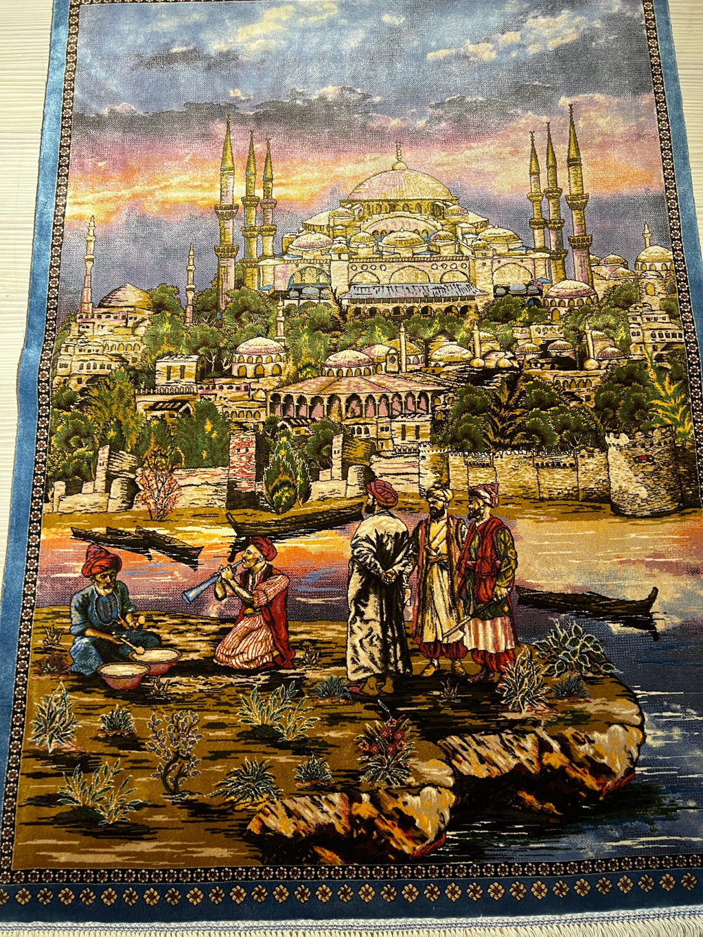Blue Mosque Wall Rug, Turkish Silk Tapestry, Istanbul Carpet Art, Modal Silk Hanging