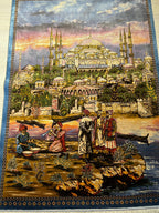 Blue Mosque Wall Rug, Turkish Silk Tapestry, Istanbul Carpet Art, Modal Silk Hanging