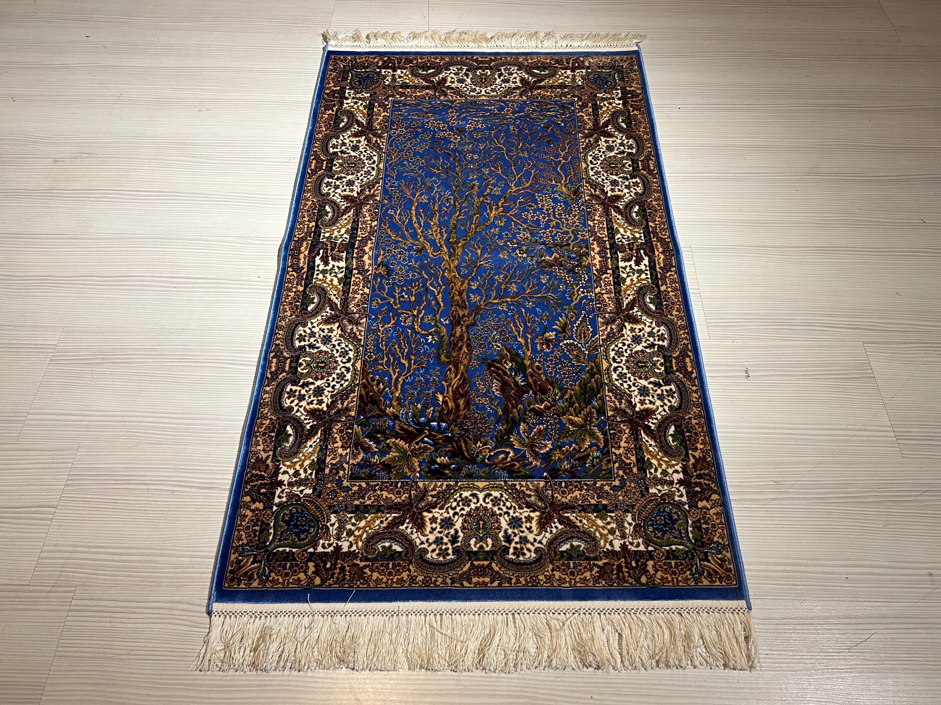 3x4 ft Tree of Life Rug, Turkish Blue Area Rug, Traditional Home Decor Carpet