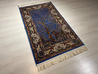 3x4 ft Tree of Life Rug, Turkish Blue Area Rug, Traditional Home Decor Carpet