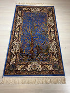 3x4 ft Tree of Life Rug, Turkish Blue Area Rug, Traditional Home Decor Carpet