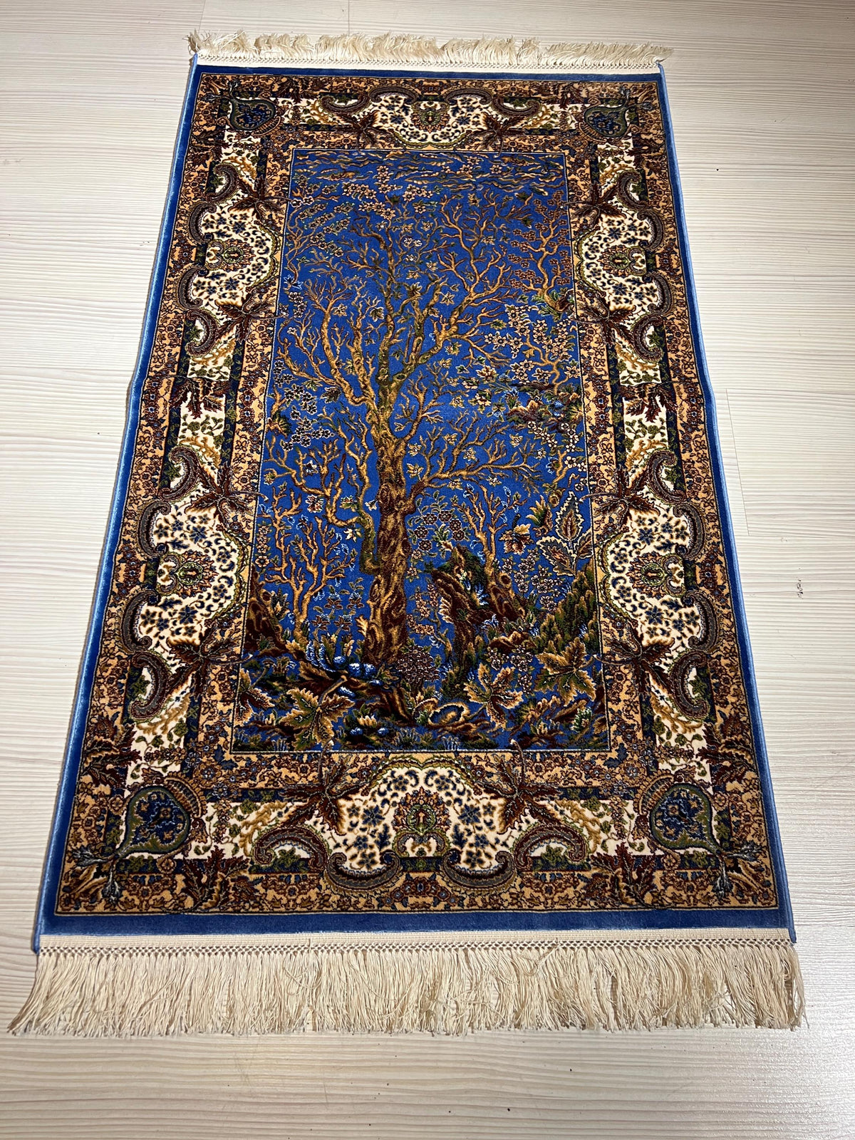 3x4 ft Tree of Life Rug, Turkish Blue Area Rug, Traditional Home Decor Carpet