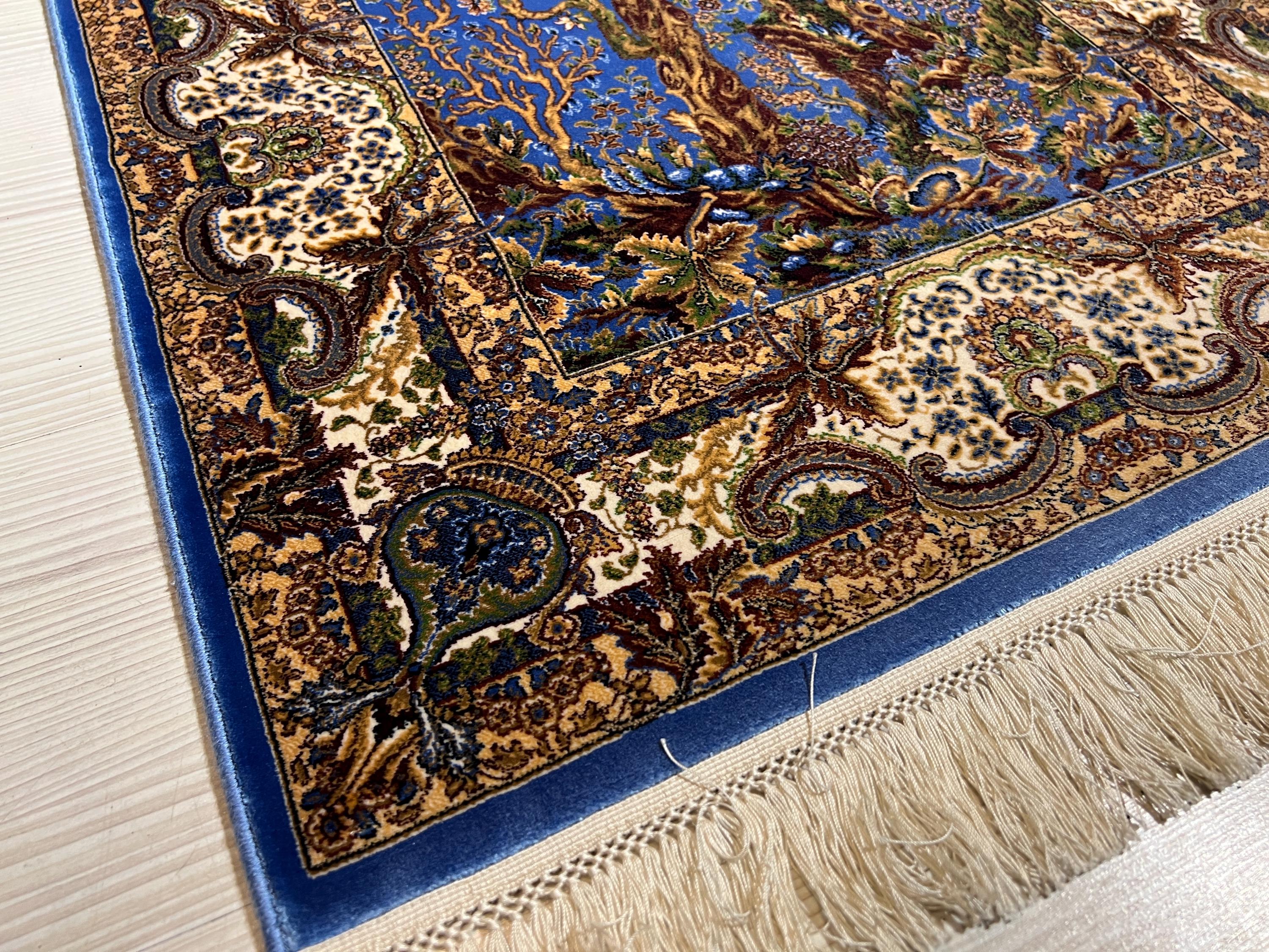 3x4 ft Tree of Life Rug, Turkish Blue Area Rug, Traditional Home Decor Carpet
