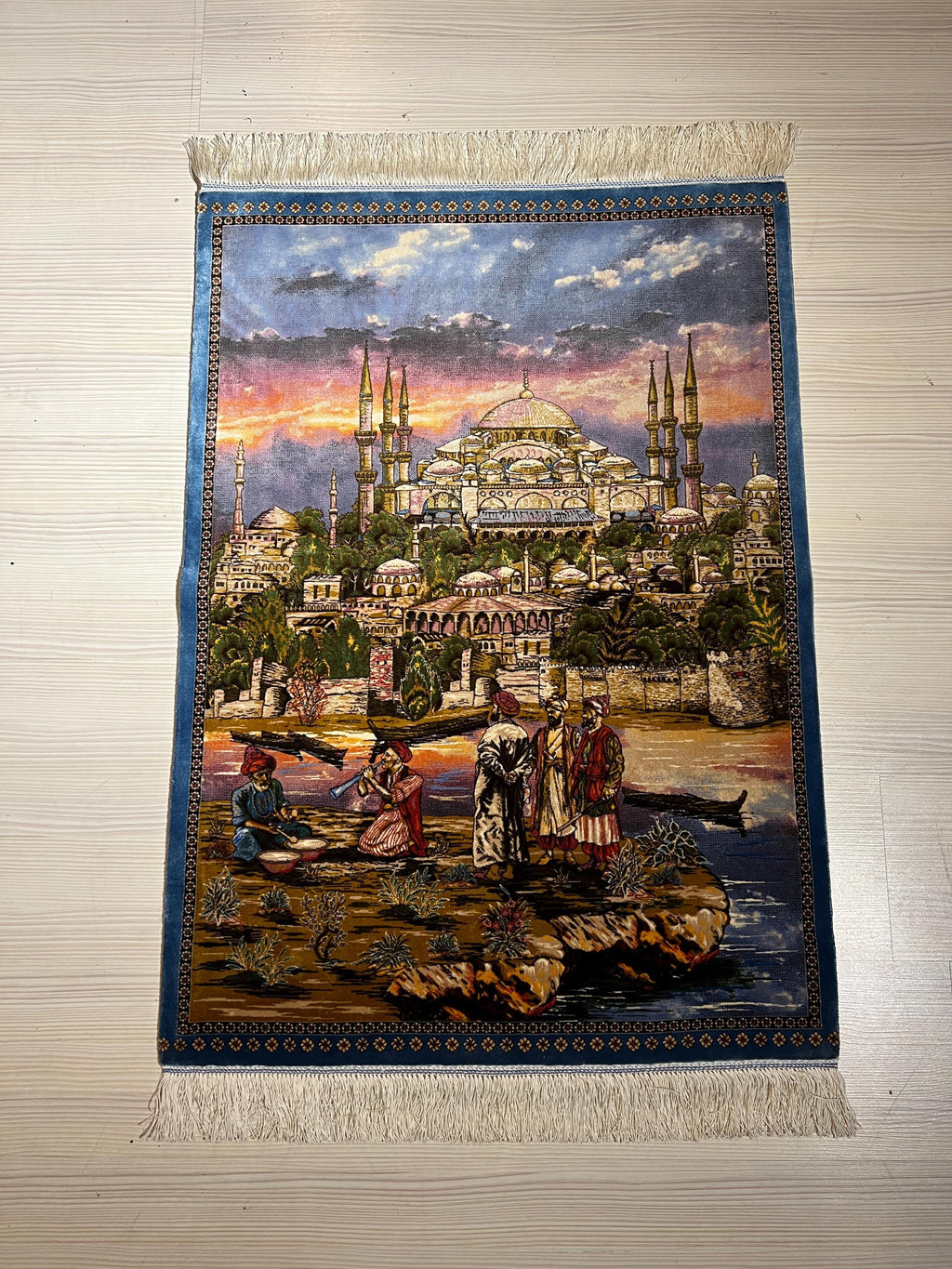 Blue Mosque Wall Rug, Turkish Silk Tapestry, Istanbul Carpet Art, Modal Silk Hanging