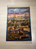 Blue Mosque Wall Rug, Turkish Silk Tapestry, Istanbul Carpet Art, Modal Silk Hanging