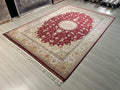 8x11 Red Gold Medallion Rug, Turkish Modal Silk Carpet, Luxury Living Room