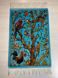 2x3 ft Modal Silk Rug, Wall Hanging Bird & Tree Design, Turquoise Accent Rug