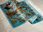 2x3 ft Modal Silk Rug, Wall Hanging Bird & Tree Design, Turquoise Accent Rug