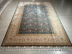 6x8 ft Blue Modal Silk Area Rug, Handwoven Turkish Floral Carpet, Living Room Rug