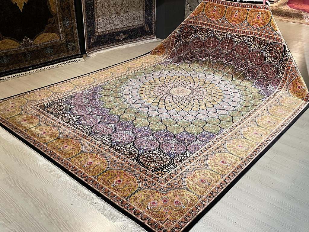8x11 ft Luxury Dome Medallion Modal Silk Rug, Turkish Area Rug, Mosaic Floral Carpet