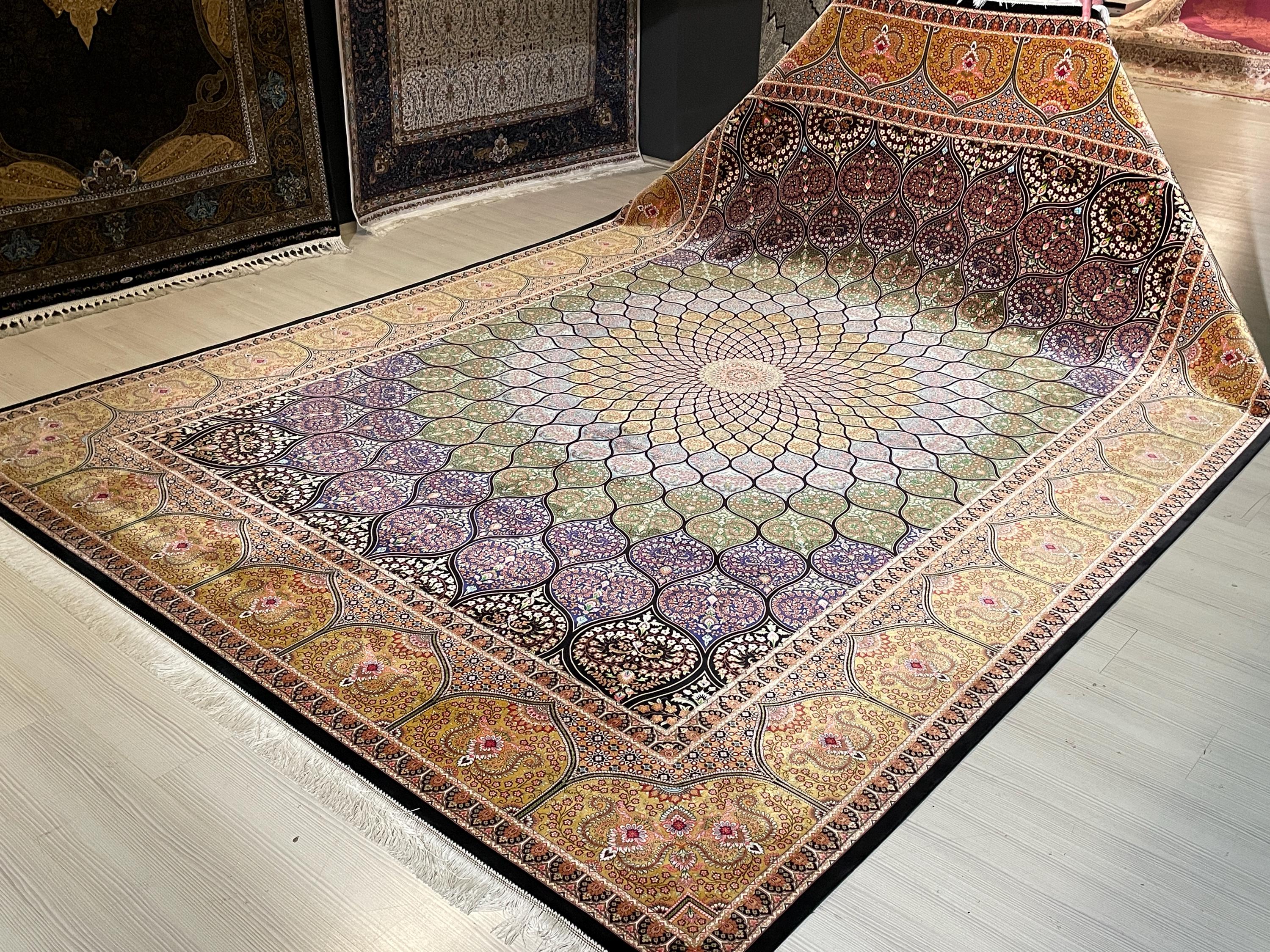 8x11 ft Luxury Dome Medallion Modal Silk Rug, Turkish Area Rug, Mosaic Floral Carpet