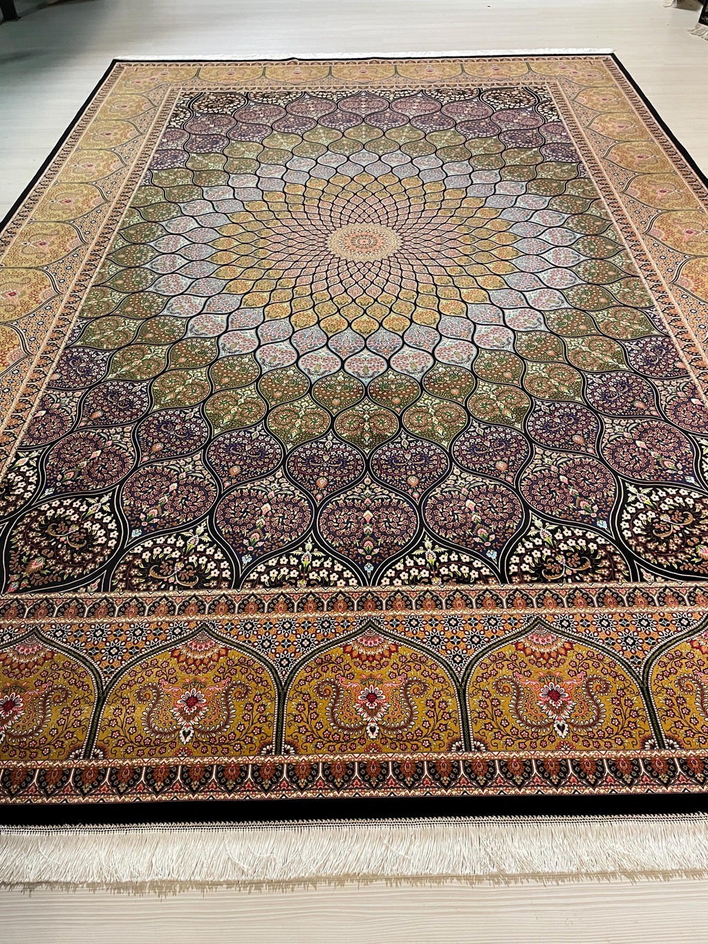8x11 ft Luxury Dome Medallion Modal Silk Rug, Turkish Area Rug, Mosaic Floral Carpet