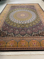 8x11 ft Luxury Dome Medallion Modal Silk Rug, Turkish Area Rug, Mosaic Floral Carpet
