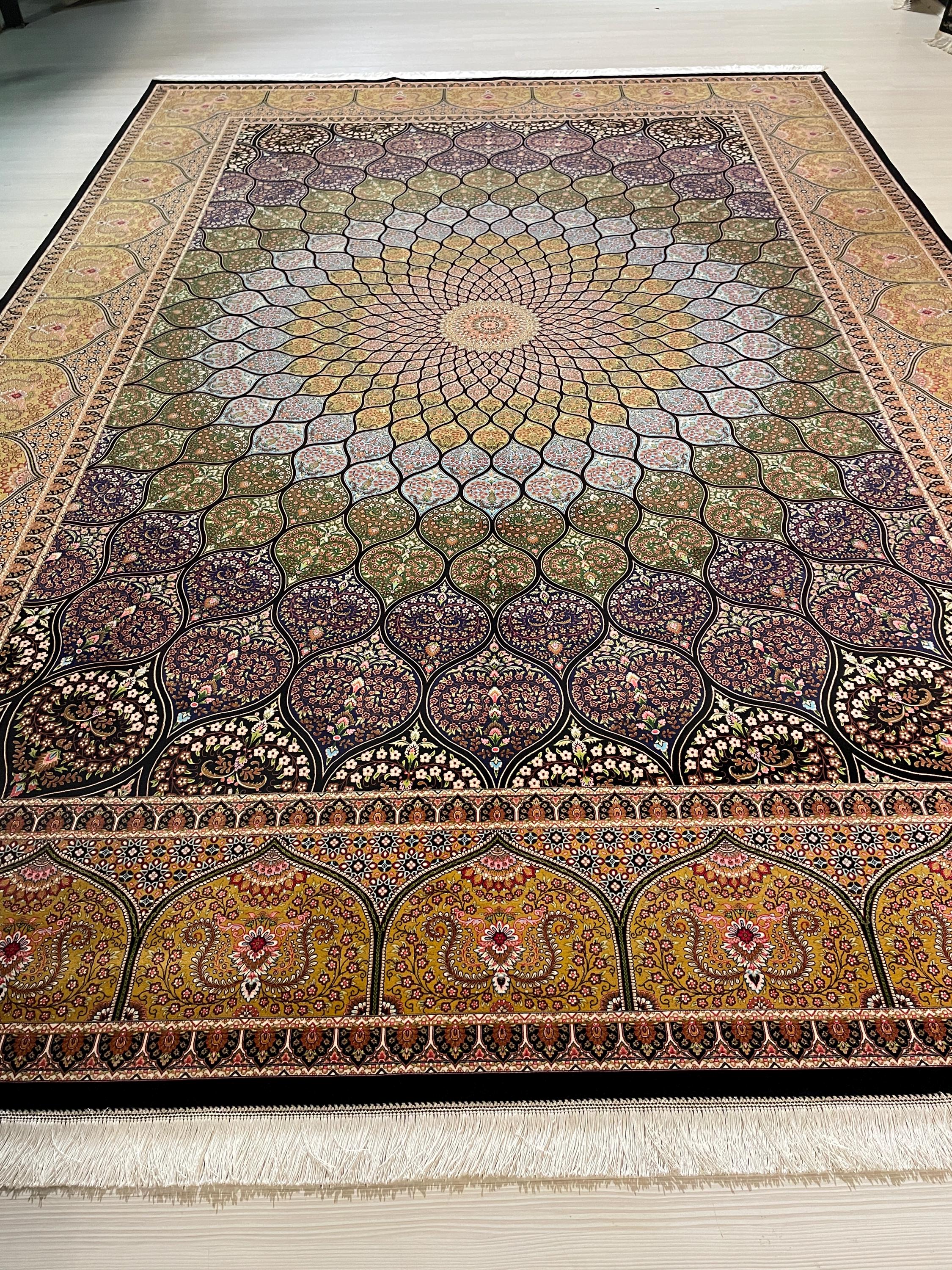 8x11 ft Luxury Dome Medallion Modal Silk Rug, Turkish Area Rug, Mosaic Floral Carpet