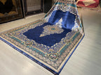 7x10 ft Navy Blue Silk Rug, Floral Medallion Carpet, Turkish Style