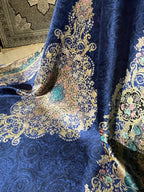 7x10 ft Navy Blue Silk Rug, Floral Medallion Carpet, Turkish Style