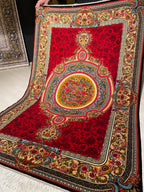 3x5 ft Silk Area Rug, Red Floral Medallion, Classic Border, Living Room Decor