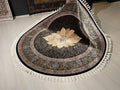 5x5ft Black Gold Round Silk Rug, Classic Medallion Style Oriental Circle Rug