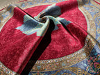 5x5 ft Round Red Silk Rug, Turkish Area Rug, Floral Medallion Carpet, Luxury Home Decor