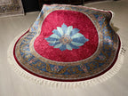 5x5 ft Round Red Silk Rug, Turkish Area Rug, Floral Medallion Carpet, Luxury Home Decor