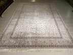 7x10 Ivory Modal Silk Area Rug, Elegant Floral Living Room Rug, Neutral Home Decor