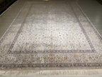 7x10 Ivory Modal Silk Area Rug, Elegant Floral Living Room Rug, Neutral Home Decor