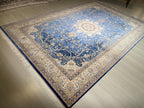 7x10 Silk Rug, Blue Ivory Medallion Floral, Classic Turkish Oriental Area Rug