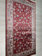 3x5 Silk Runner Rug, Red Floral Allover, Ivory Border, Turkish Oriental Hallway Rug