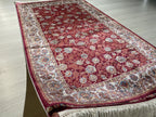3x5 Silk Runner Rug, Red Floral Allover, Ivory Border, Turkish Oriental Hallway Rug
