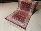3x5 Silk Runner Rug, Red Floral Allover, Ivory Border, Turkish Oriental Hallway Rug