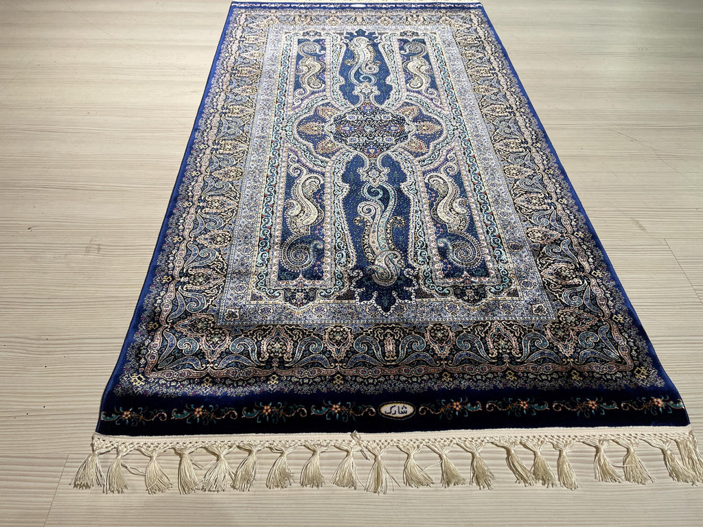 3x5 ft Modern Blue Modal Silk Rug Runner, Turkish Style Hallway Decor