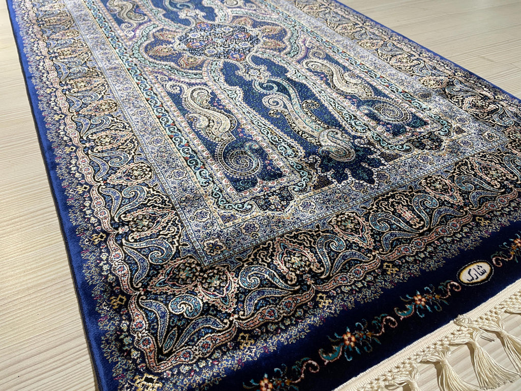 3x5 ft Modern Blue Modal Silk Rug Runner, Turkish Style Hallway Decor