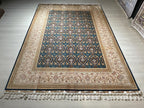6x8 ft Blue Modal Silk Area Rug, Handwoven Turkish Floral Carpet, Living Room Rug