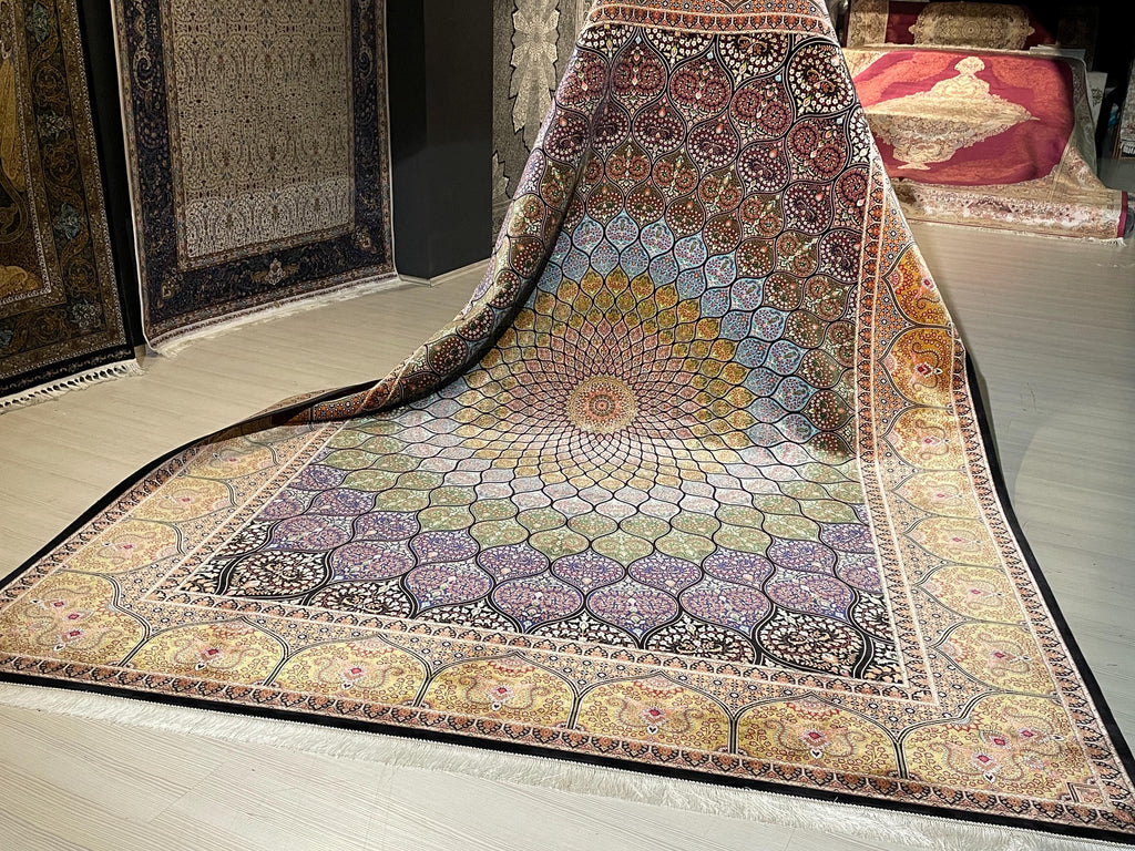 8x11 ft Luxury Dome Medallion Modal Silk Rug, Turkish Area Rug, Mosaic Floral Carpet