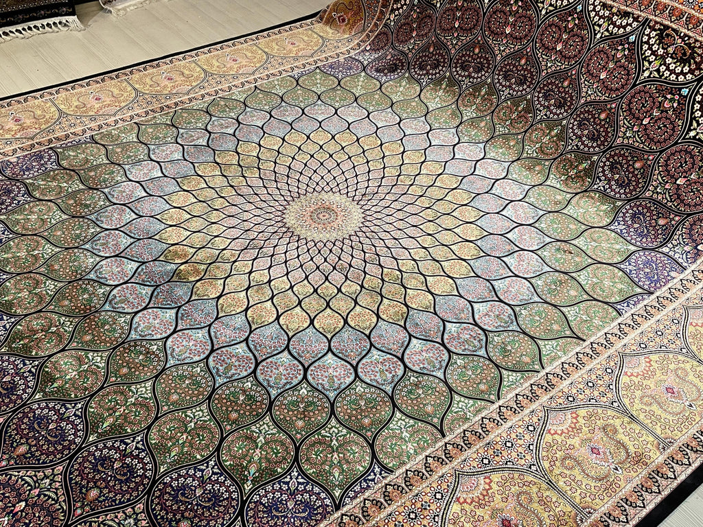 8x11 ft Luxury Dome Medallion Modal Silk Rug, Turkish Area Rug, Mosaic Floral Carpet