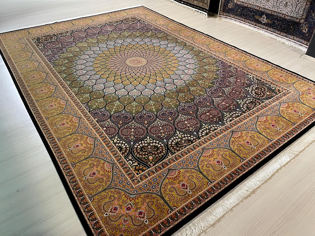 8x11 ft Luxury Dome Medallion Modal Silk Rug, Turkish Area Rug, Mosaic Floral Carpet