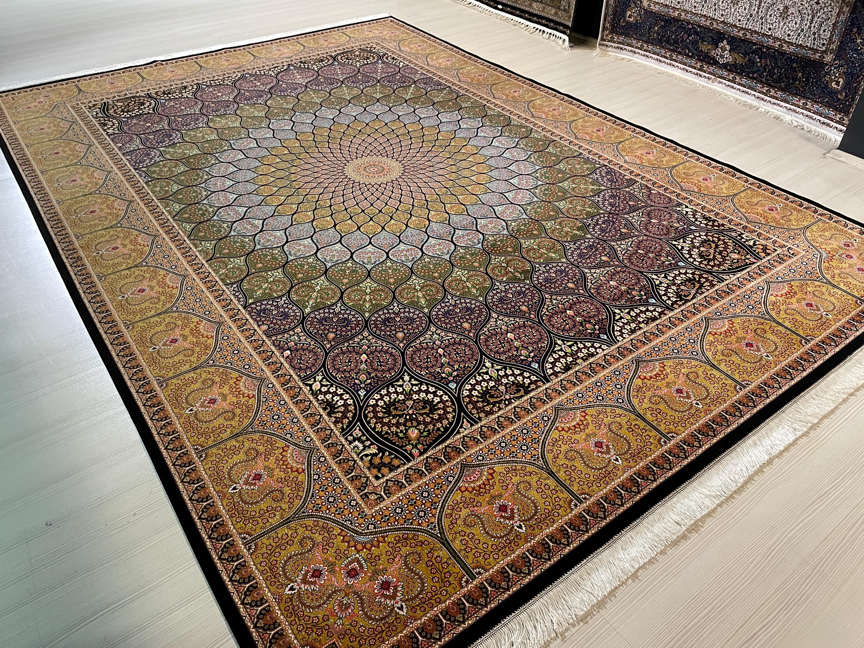 8x11 ft Luxury Dome Medallion Modal Silk Rug, Turkish Area Rug, Mosaic Floral Carpet
