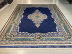 7x10 ft Navy Blue Silk Rug, Floral Medallion Carpet, Turkish Style