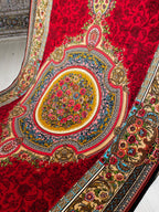 3x5 ft Silk Area Rug, Red Floral Medallion, Classic Border, Living Room Decor