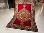 3x5 ft Silk Area Rug, Red Floral Medallion, Classic Border, Living Room Decor