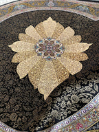 5x5ft Black Gold Round Silk Rug, Classic Medallion Style Oriental Circle Rug