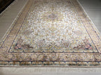 7x10 Silk Rug, Ivory Floral Vine Design, Classic Turkish Oriental Luxury Area Rug
