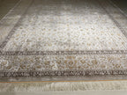 7x10 Ivory Modal Silk Area Rug, Elegant Floral Living Room Rug, Neutral Home Decor