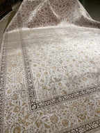 7x10 Ivory Modal Silk Area Rug, Elegant Floral Living Room Rug, Neutral Home Decor