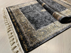3x5 Black Gold Runner Rug, Modal Silk Runner, Turkish Medallion Hallway Decor