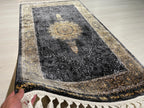 3x5 Black Gold Runner Rug, Modal Silk Runner, Turkish Medallion Hallway Decor