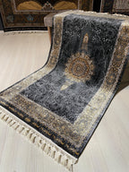 3x5 Black Gold Runner Rug, Modal Silk Runner, Turkish Medallion Hallway Decor